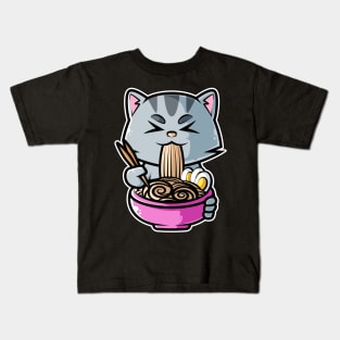 Cat Ramen Bowl Kawaii Neko Anime Japanese Noodles product Kids T-Shirt